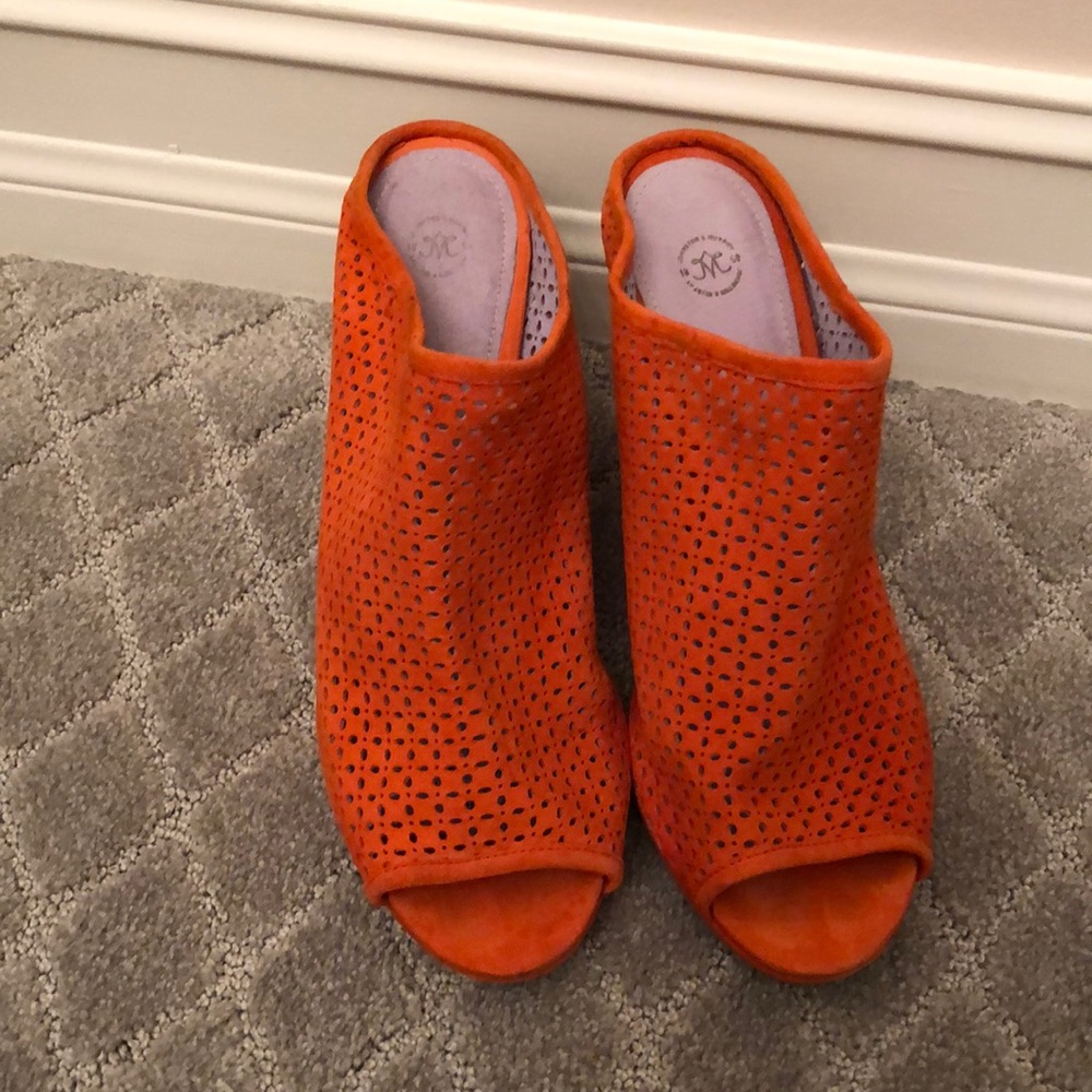 Coral orange Johnston and Murphy wedges